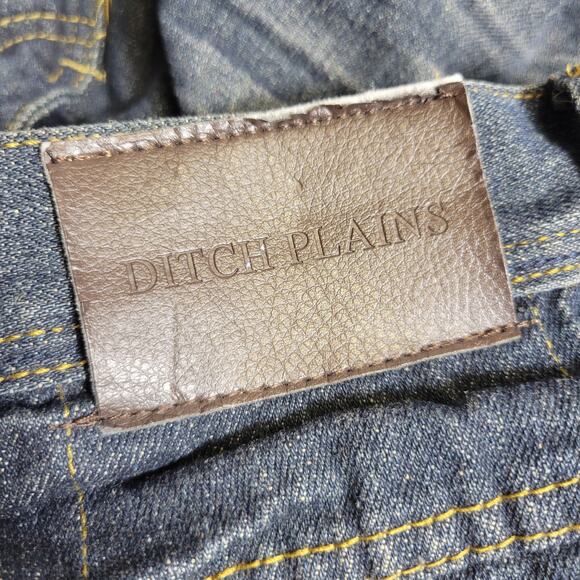 Ditch Plains Denim Jeans Mens 38x32 Dark Wash Relaxed Straight Distressed - Picture 3 of 5